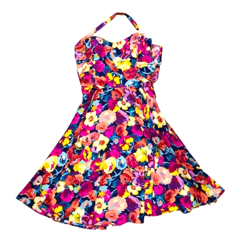 Betsey Johnson VINTAGE floral Silk Halter Dress HTF print!